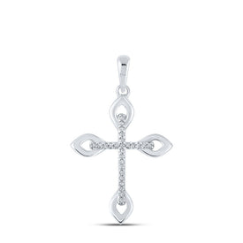 Radiant Faith Diamond Cross Pendant - 10kt White Gold Womens Round Diamond Cross Pendant 1/20 Cttw - Splendid Jewellery