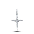 Radiant Faith Diamond Cross Pendant | 10kt White Gold Womens Round Diamond Cross Pendant 1/6 Cttw - Splendid Jewellery