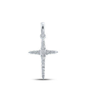 Radiant Faith Diamond Cross Pendant | 10kt White Gold Womens Round Diamond Cross Pendant 1/6 Cttw - Splendid Jewellery