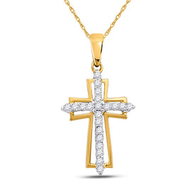 Radiant Faith Diamond Cross Pendant | 10kt Yellow Gold Womens Round Diamond Cross Outline Religious Pendant 1/4 Cttw | Splendid Jewellery  Top View from Splendid Jewellery