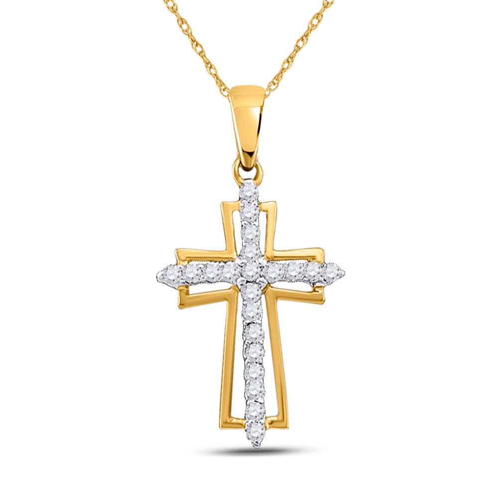 Radiant Faith Diamond Cross Pendant | 10kt Yellow Gold Womens Round Diamond Cross Outline Religious Pendant 1/4 Cttw | Splendid Jewellery - Splendid Jewellery