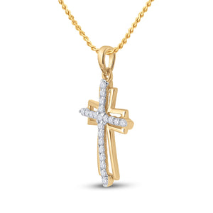 Radiant Faith Diamond Cross Pendant | 10kt Yellow Gold Womens Round Diamond Cross Outline Religious Pendant 1/4 Cttw | Splendid Jewellery - Splendid Jewellery