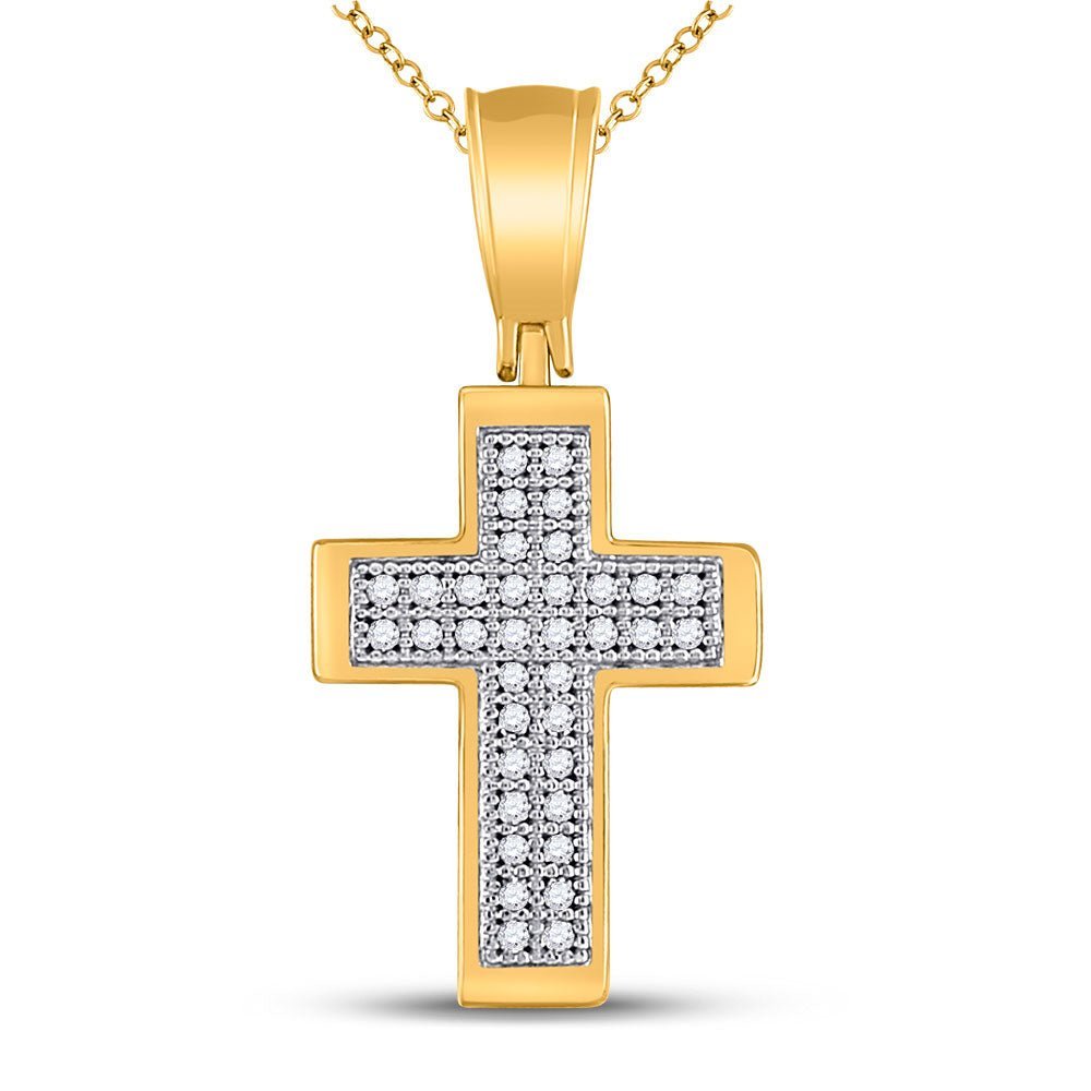 Radiant Faith Diamond Cross Pendant | 10kt Yellow Gold Womens Round Diamond Cross Pendant 1/10 Cttw - Splendid Jewellery