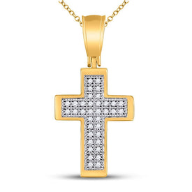 Radiant Faith Diamond Cross Pendant | 10kt Yellow Gold Womens Round Diamond Cross Pendant 1/10 Cttw - Splendid Jewellery