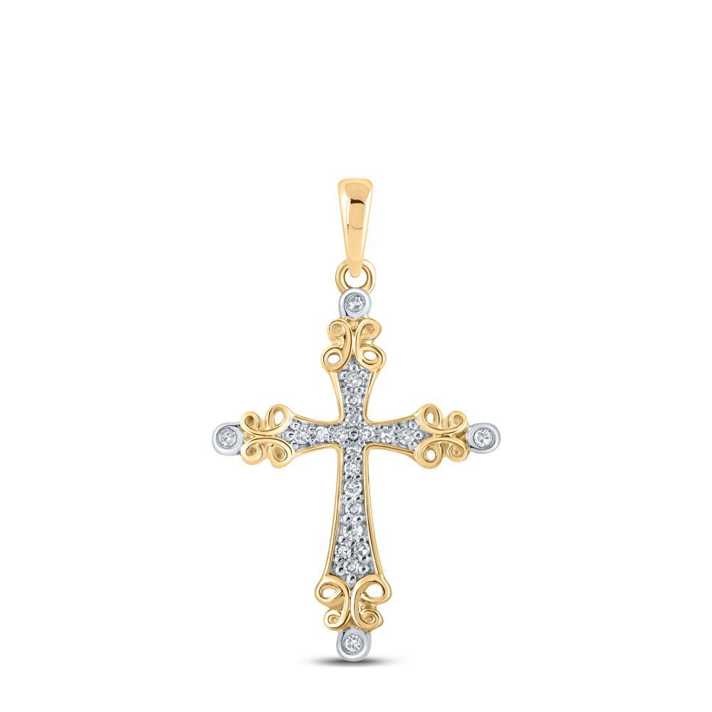 Radiant Faith Diamond Cross Pendant | 10kt Yellow Gold Womens Round Diamond Cross Pendant 1/10 Cttw | Splendid Jewellery - Splendid Jewellery