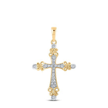 Load image into Gallery viewer, Radiant Faith Diamond Cross Pendant | 10kt Yellow Gold Womens Round Diamond Cross Pendant 1/10 Cttw | Splendid Jewellery - Splendid Jewellery