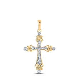 Radiant Faith Diamond Cross Pendant | 10kt Yellow Gold Womens Round Diamond Cross Pendant 1/10 Cttw | Splendid Jewellery - Splendid Jewellery