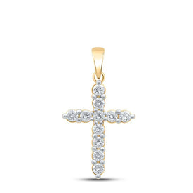 Radiant Faith Diamond Cross Pendant | 10kt Yellow Gold Womens Round Diamond Cross Pendant 1/2 Cttw | Splendid Jewellery - Splendid Jewellery