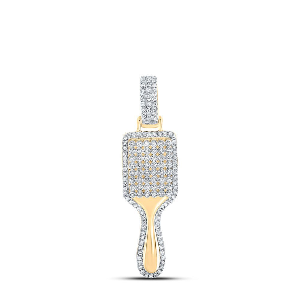 Radiant Glamour: 10kt Yellow Gold Womens Round Diamond Hair Brush Fashion Pendant 3/8 Cttw - Splendid Jewellery