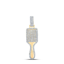 Radiant Glamour: 10kt Yellow Gold Womens Round Diamond Hair Brush Fashion Pendant 3/8 Cttw - Splendid Jewellery