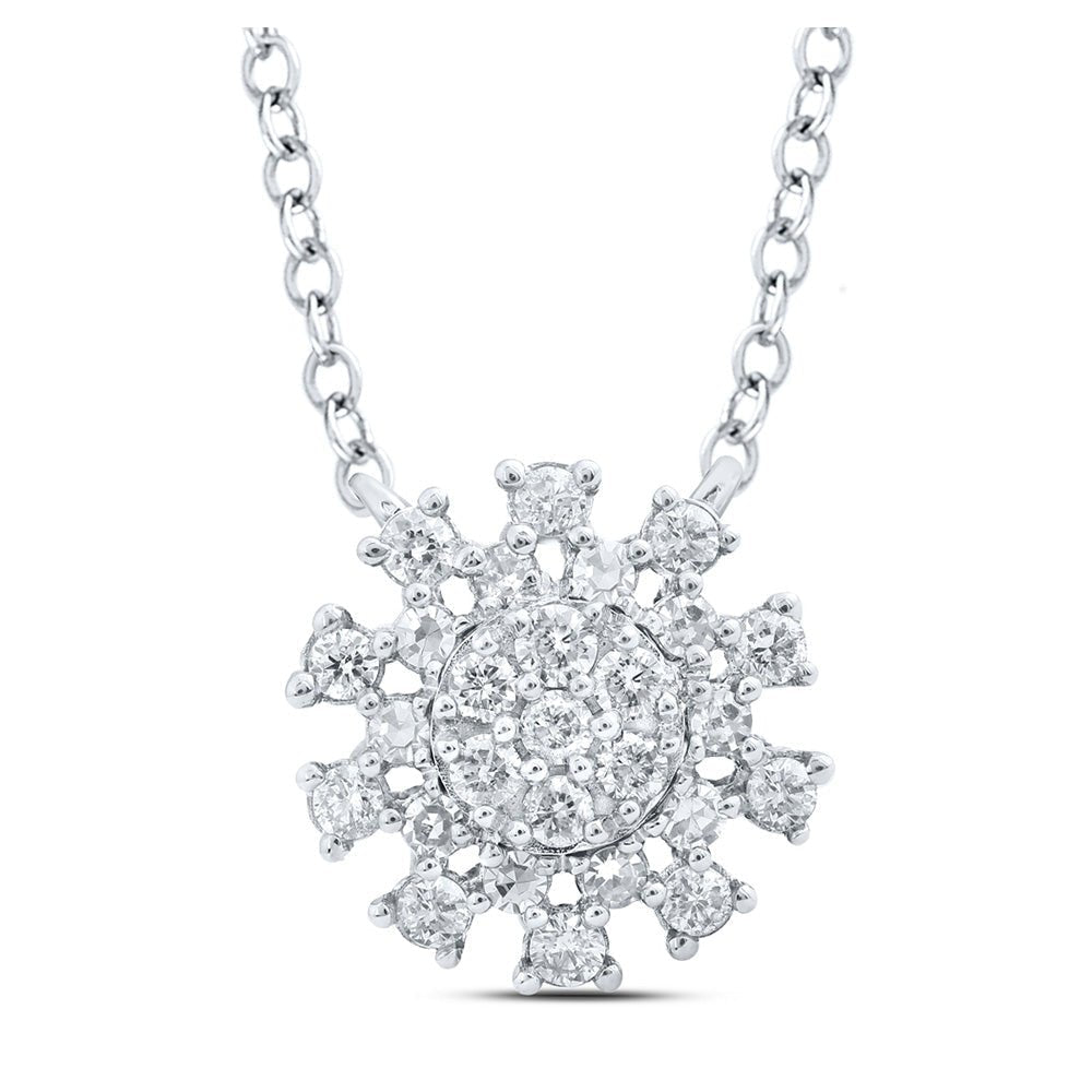 Radiant Glamour: 14kt White Gold Womens Round Diamond Cluster Necklace - Splendid Jewellery