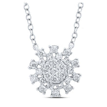 Load image into Gallery viewer, Radiant Glamour: 14kt White Gold Womens Round Diamond Cluster Necklace - Splendid Jewellery