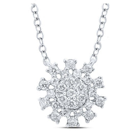 Radiant Glamour: 14kt White Gold Womens Round Diamond Cluster Necklace - Splendid Jewellery
