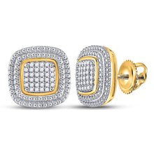 Load image into Gallery viewer, Radiant Glow: 10kt Yellow Gold Womens Round Diamond Square Cluster Earrings - Splendid Jewellery