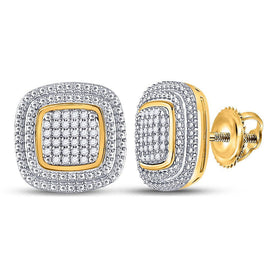 Radiant Glow: 10kt Yellow Gold Womens Round Diamond Square Cluster Earrings - Splendid Jewellery