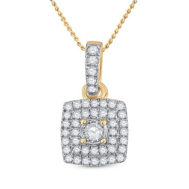 Radiant Glow: 10kt Yellow Gold Womens Round Diamond Square Pendant 1/4 Cttw - Splendid Jewellery