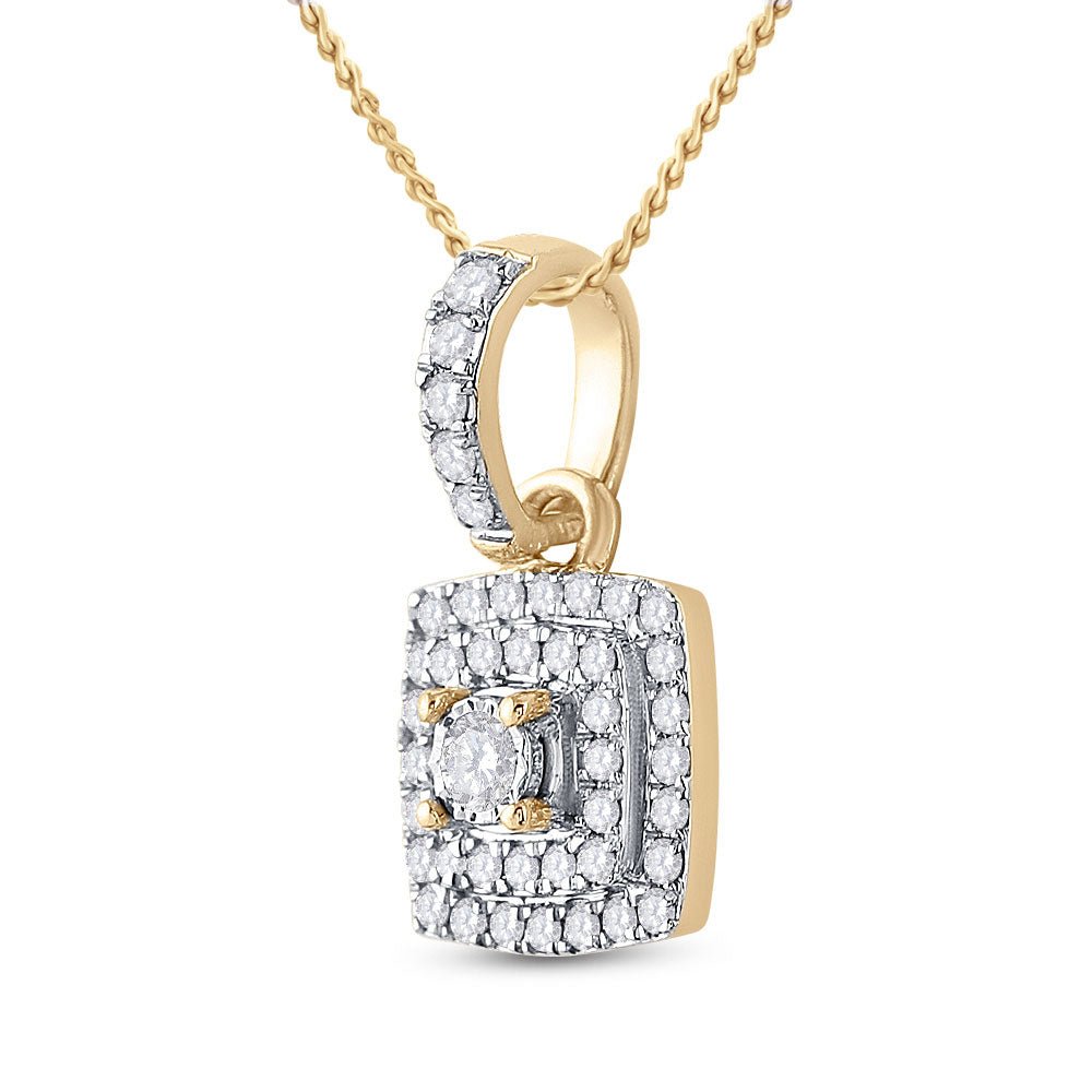 Radiant Glow: 10kt Yellow Gold Womens Round Diamond Square Pendant 1/4 Cttw - Splendid Jewellery