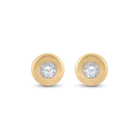 Radiant Glow: 14kt Yellow Gold Diamond Solitaire Earrings  Top View from Splendid Jewellery
