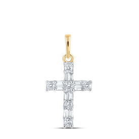 Radiant Glow Diamond Cross Pendant | 10kt Yellow Gold Womens Baguette Diamond Cross Pendant 1/6 Cttw | Splendid Jewellery - Splendid Jewellery