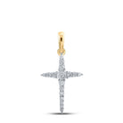 Radiant Gold and Diamond Cross Pendant | 10kt Yellow Gold Womens Round Diamond Cross Pendant 1/6 Cttw - Splendid Jewellery