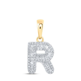 Radiant Gold Diamond Initial Pendant | 10kt Yellow Gold Womens Baguette Diamond R Initial Letter Pendant 1/3 Cttw | Splendid Jewellery - Splendid Jewellery