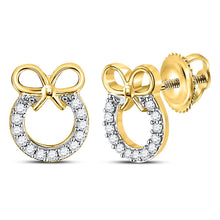 Load image into Gallery viewer, Radiant Gold Diamond Ribbon Bow Circle Earrings  Side View from Splendid Jewellery
