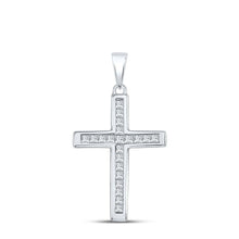 Load image into Gallery viewer, Radiant Grace: 10kt White Gold Princess Diamond Cross Pendant - Splendid Jewellery