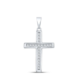 Radiant Grace: 10kt White Gold Princess Diamond Cross Pendant - Splendid Jewellery