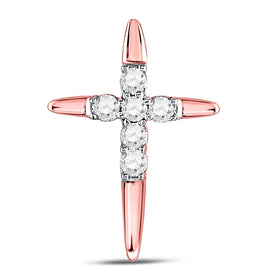 Radiant Grace: 10kt White Gold Womens Round Diamond Cross Pendant 1/10 Cttw - Splendid Jewellery