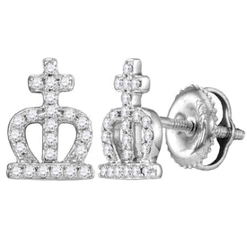 Radiant Grace: 14kt White Gold Womens Diamond Crown Cross Stud Earrings - Splendid Jewellery