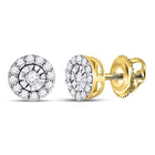Radiant Halo Diamond Earrings: 14kt Yellow Gold Elegance  Top View from Splendid Jewellery