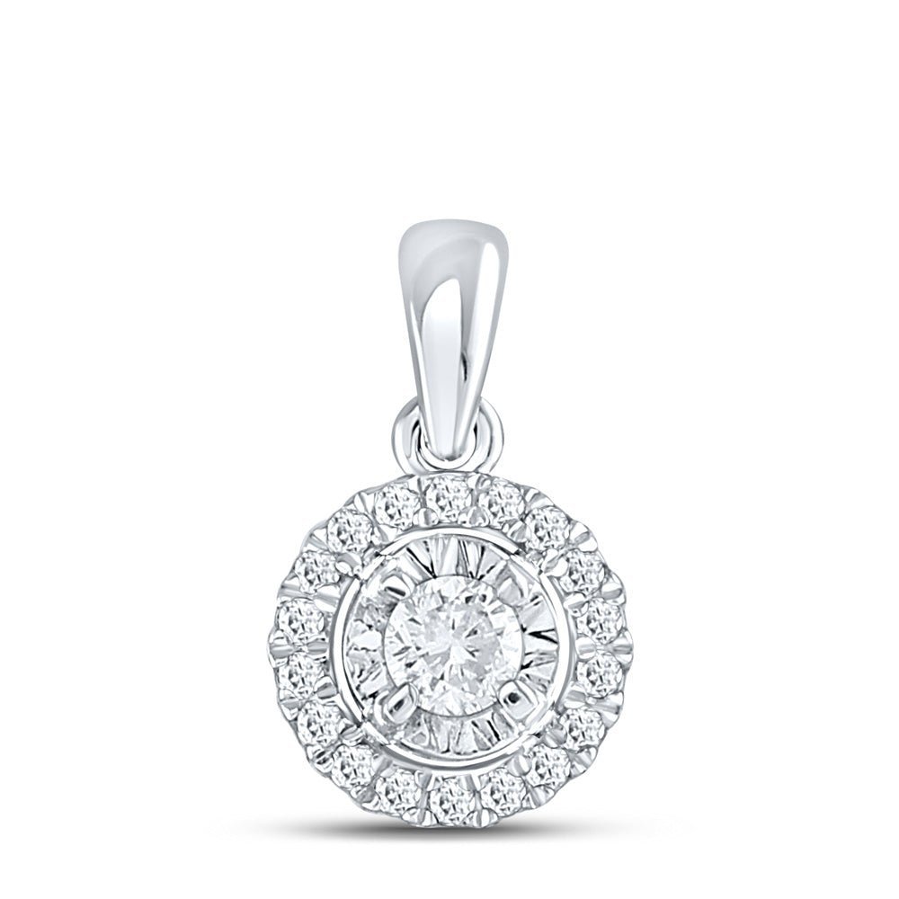 Radiant Halo Diamond Pendant | 10kt White Gold Womens Round Diamond Solitaire Pendant 1/4 Cttw - Splendid Jewellery