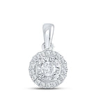Radiant Halo Diamond Pendant | 10kt White Gold Womens Round Diamond Solitaire Pendant 1/4 Cttw - Splendid Jewellery