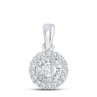 Radiant Halo Diamond Pendant | 10kt White Gold Womens Round Diamond Solitaire Pendant 1/4 Cttw - Splendid Jewellery