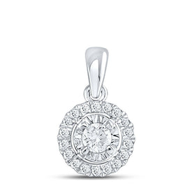 Radiant Halo Diamond Pendant | 10kt White Gold Womens Round Diamond Solitaire Pendant 1/4 Cttw - Splendid Jewellery