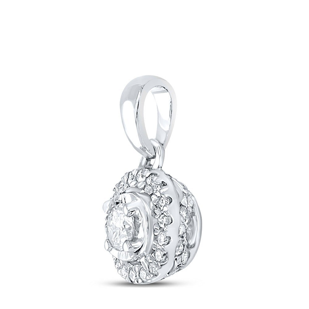 Radiant Halo Diamond Pendant | 10kt White Gold Womens Round Diamond Solitaire Pendant 1/4 Cttw - Splendid Jewellery