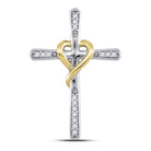 Radiant Harmony: 10kt Two - tone Gold Womens Round Diamond Cross Pendant 1/20 Cttw - Splendid Jewellery