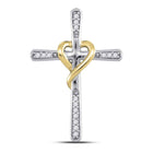 Radiant Harmony: 10kt Two - tone Gold Womens Round Diamond Cross Pendant 1/20 Cttw - Splendid Jewellery