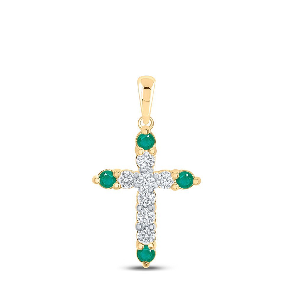 Radiant Harmony: 10kt Yellow Gold Gemstone Cross Pendant - Splendid Jewellery