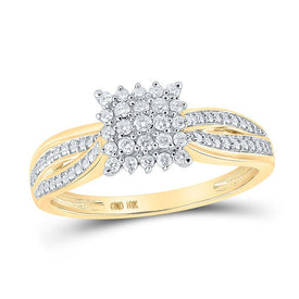 Radiant Harmony: 10kt Yellow Gold Womens Round Diamond Square Cluster Ring - Splendid Jewellery