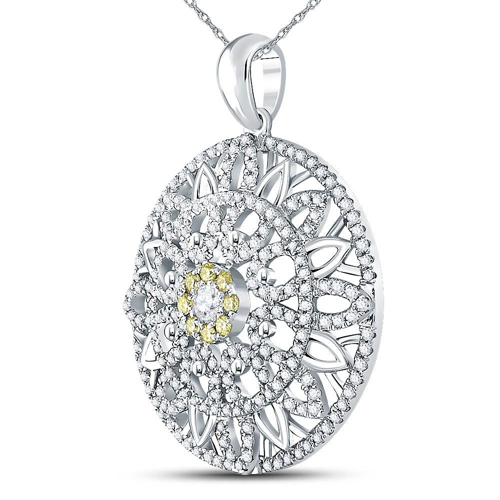 Radiant Harmony: 14kt White Gold Diamond Mandala Circle Pendant - Splendid Jewellery