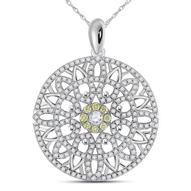Radiant Harmony: 14kt White Gold Diamond Mandala Circle Pendant  Top View from Splendid Jewellery