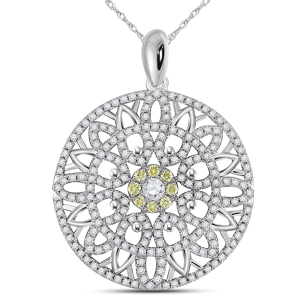 Radiant Harmony: 14kt White Gold Diamond Mandala Circle Pendant - Splendid Jewellery