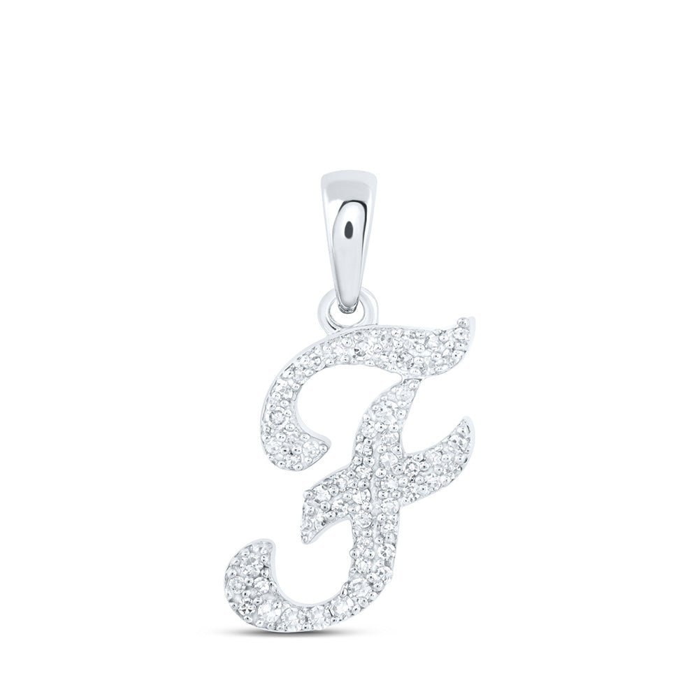 Radiant Initial Sparkle Pendant | 10kt White Gold Womens Round Diamond F Initial Letter Pendant 1/8 Cttw | Splendid Jewellery - Splendid Jewellery