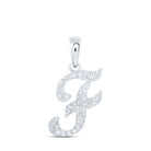 Radiant Initial Sparkle Pendant | 10kt White Gold Womens Round Diamond F Initial Letter Pendant 1/8 Cttw | Splendid Jewellery - Splendid Jewellery