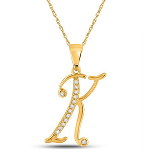 Radiant Initial Sparkle Pendant | 10kt Yellow Gold Womens Round Diamond Initial K Letter Pendant 1/12 Cttw | Splendid Jewellery - Splendid Jewellery