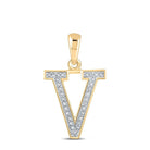 Radiant Initial Sparkle Pendant | 10kt Yellow Gold Womens Round Diamond Initial V Letter Pendant 1/20 Cttw | Splendid Jewellery - Splendid Jewellery