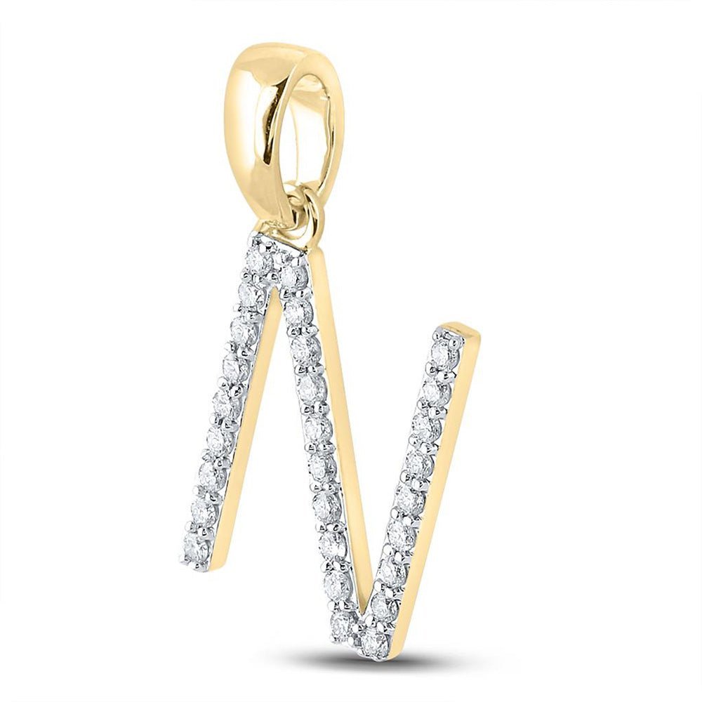 Radiant Initial Sparkle Pendant | 10kt Yellow Gold Womens Round Diamond N Initial Letter Pendant 1/5 Cttw | Splendid Jewellery - Splendid Jewellery