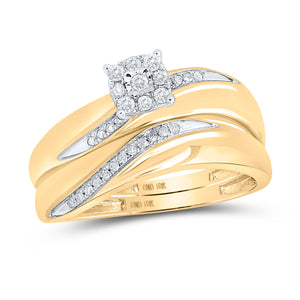 Radiant Love: 10k Yellow Gold Diamond Matching Wedding Ring Set 1/5 Cttw - Splendid Jewellery