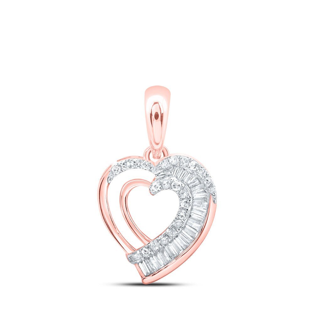 Radiant Love: 10kt Rose Gold Baguette Diamond Heart Pendant - Splendid Jewellery